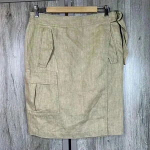 Ralph Lauren Linen Skirt Sz 8 Linen Wrap Khaki Cargo Pockets Safari